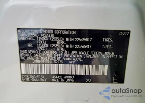 2017 Toyota Rav4 Xle z USA, uszkodzony, nr VIN JTMWFREV3HJ132273